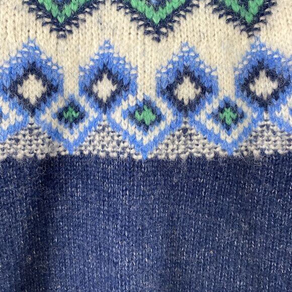 Womens Fair Isle Sweater Medium Petite Blue Wool Blend Pullover Long Sleeve - Picture 11 of 11